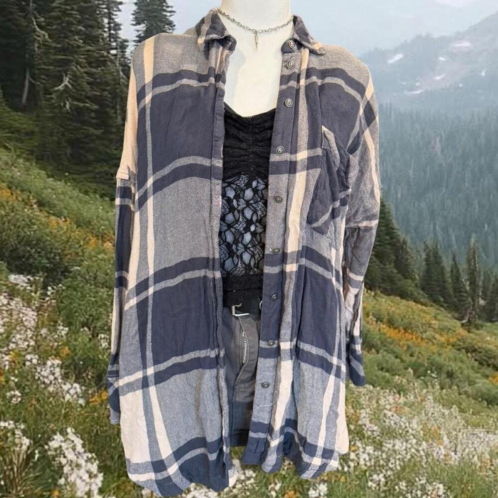 Free people oversized plaid button flannel shirt
